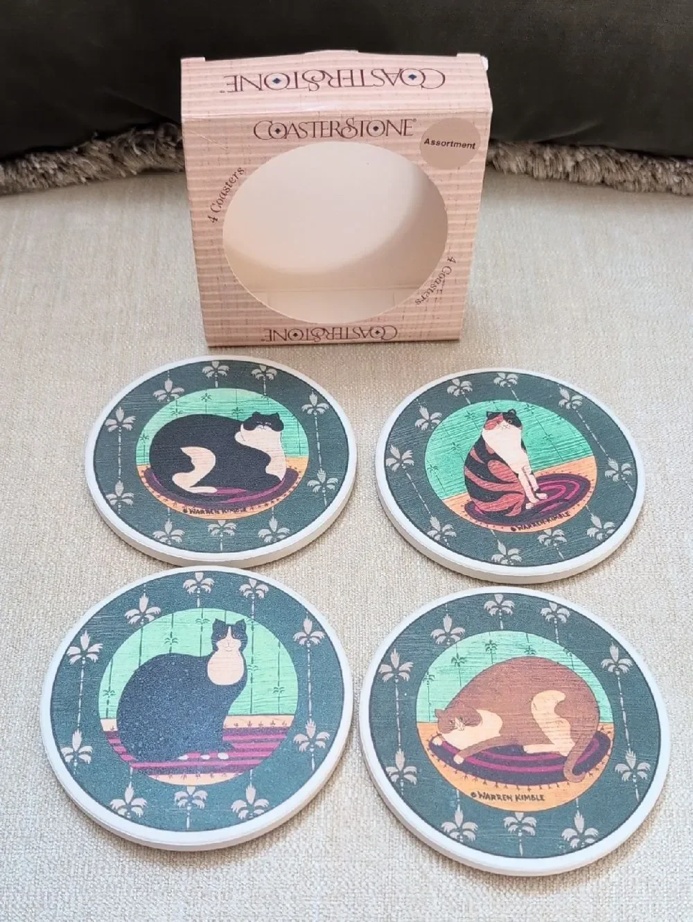 Vintage CoasterStone Warren Kimble Fat Cats Coasters Set of 4
